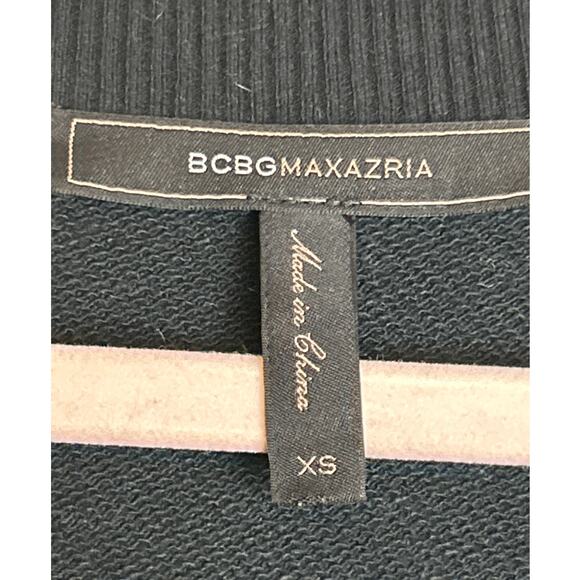 BCBGMAXAZRIA Women’s XS Black Ribbed Abstract Lace Sweatshirt Top 1/2 Sleeve New - Picture 4 of 7